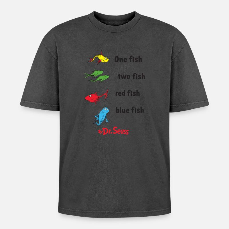 One Fish Two Fish Red Fish Blue Fish Iconic Design - Oversized Unisex Premium Acid-Washed T-Shirt - Pink Acid Wash