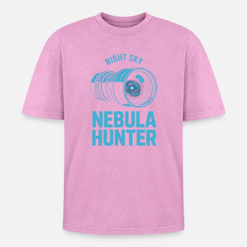 Nebula Hunter Night Sky Telescope Tee - Oversized Unisex Premium Acid-Washed T-Shirt - acid washed pink