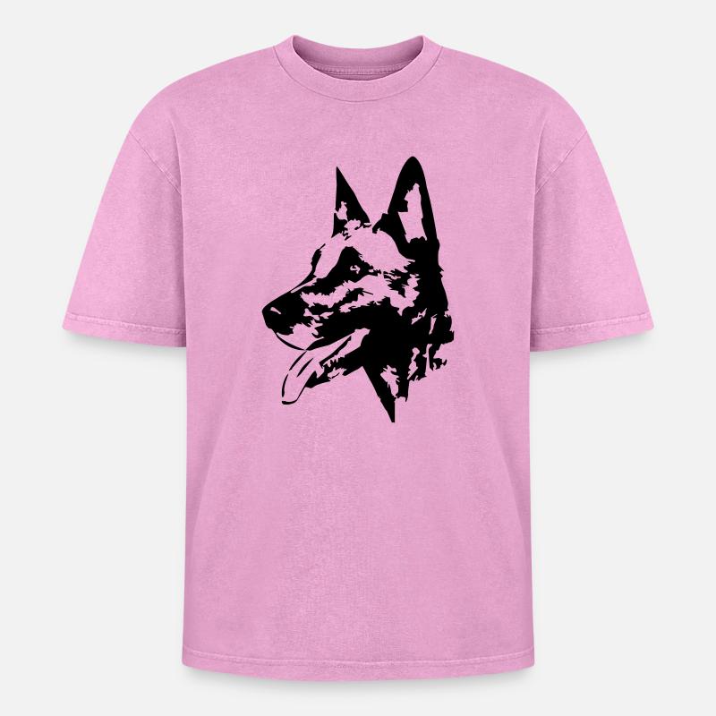 Malinois Kopf - Oversized Unisex Premium Acid-Washed T-Shirt - Pink Acid Wash