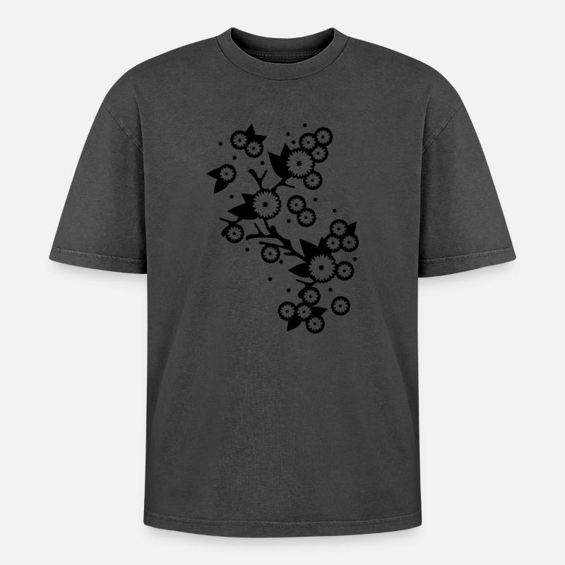 stilisierter Blüten Ast - Oversized Unisex Premium Acid-Washed T-Shirt - undefined