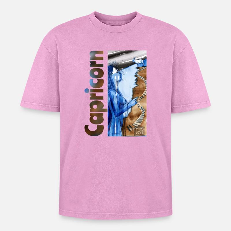 Sternzeichen Steinbock - Oversized Unisex Premium Acid-Washed T-Shirt - Pink Acid Wash