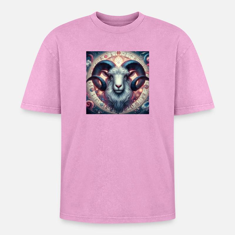 WIDDER \ Sternzeichen - Oversized Unisex Premium Acid-Washed T-Shirt - Pink Acid Wash