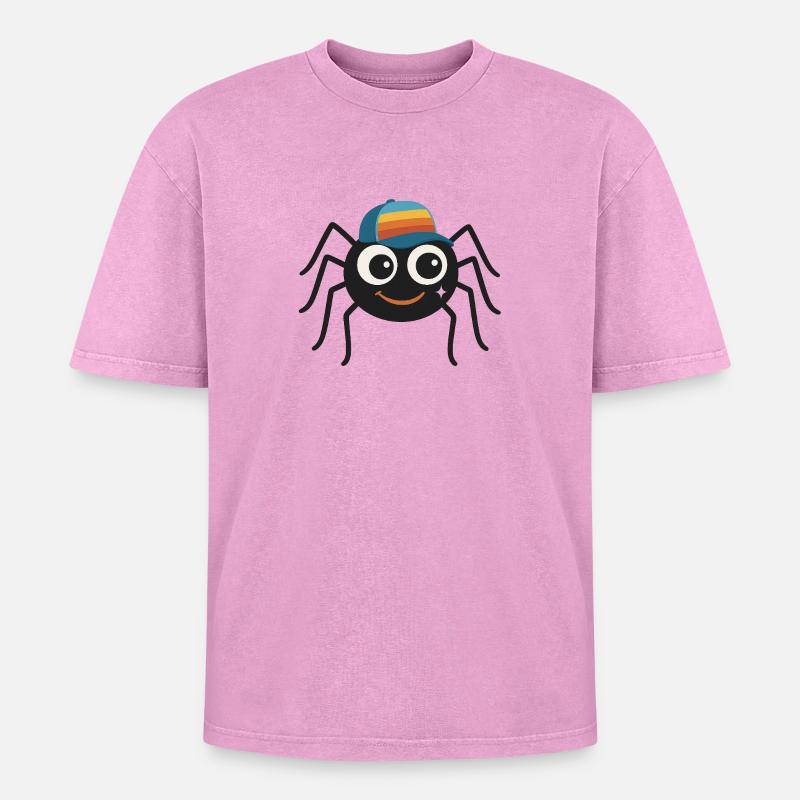 Coole Spinne mit Retro-Cappy – süß & frech - Oversized Unisex Premium Acid-Washed T-Shirt - Pink Acid Wash