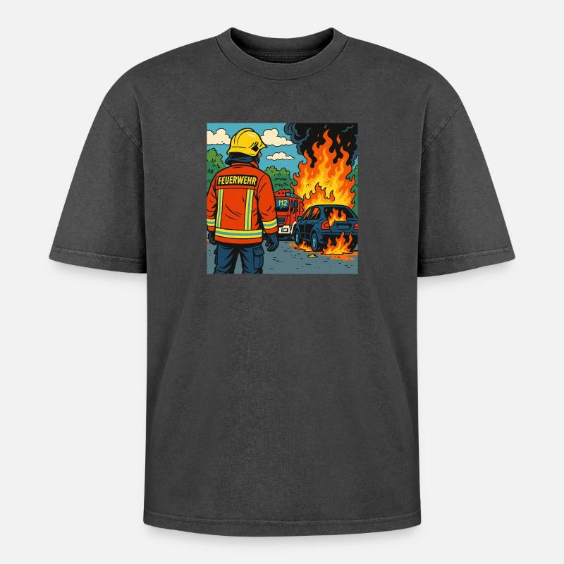 Brandbekämpfer Cartoon Einsatz - Oversized Unisex Premium Acid-Washed T-Shirt - undefined