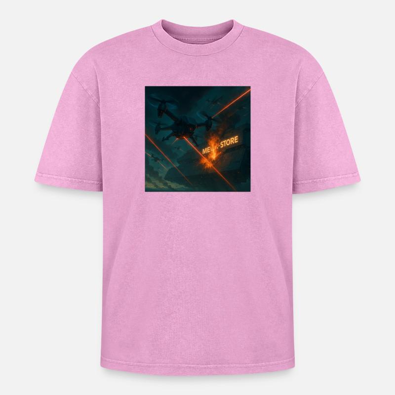 Futuristic Air Base Attack Image - Oversized Unisex Premium Acid-Washed T-Shirt - acid washed pink