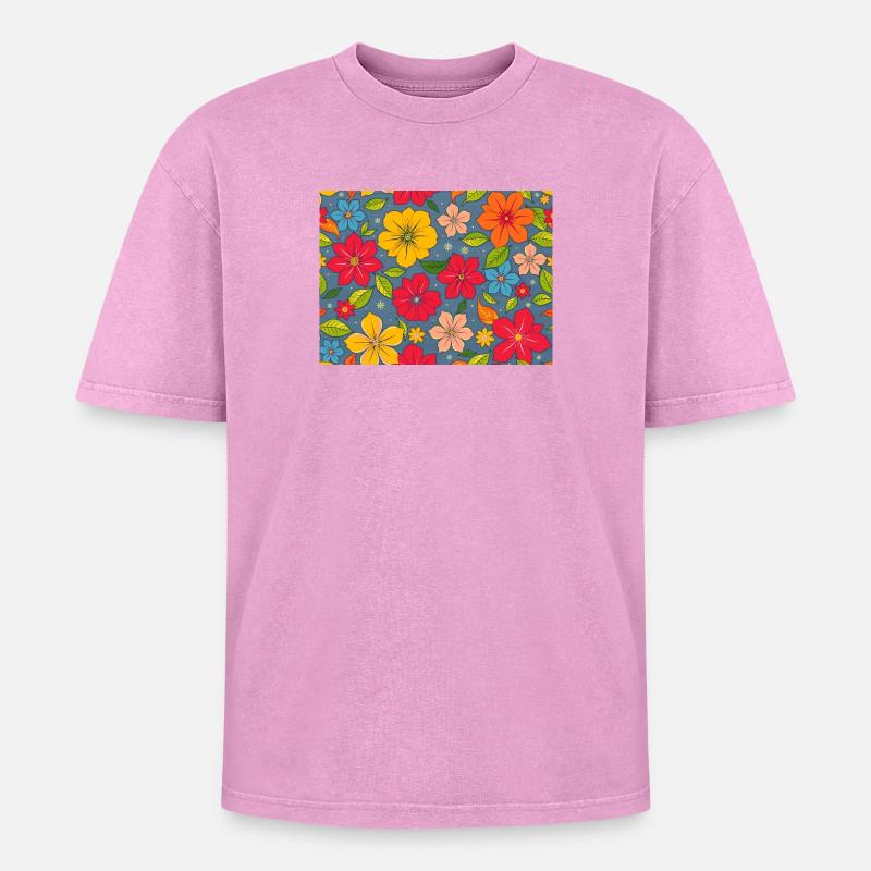 Floral pattern in boho design - Oversized Unisex Premium Acid-Washed T-Shirt - acid washed pink