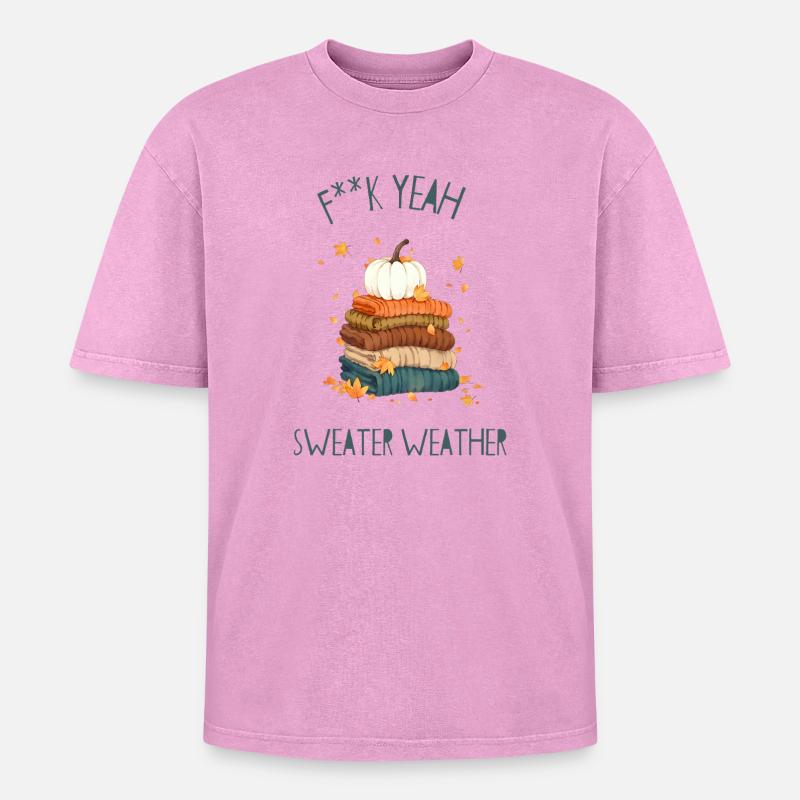 Herbstlicher Pulloverstapel - Oversized Unisex Premium Acid-Washed T-Shirt - Pink Acid Wash