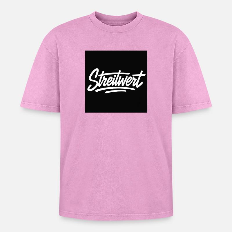 Logo Contested Script Noir - T-shirt Premium unisexe oversize acid-washed - rose délavé acide
