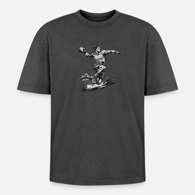 Dynamischer Handballer im Comic Stil - Oversized Unisex Premium Acid-Washed T-Shirt - Pink Acid Wash