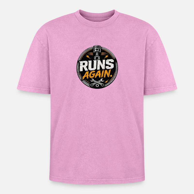 Runs Again Engine Revival-Abzeichen - Oversized Unisex Premium Acid-Washed T-Shirt - Pink Acid Wash
