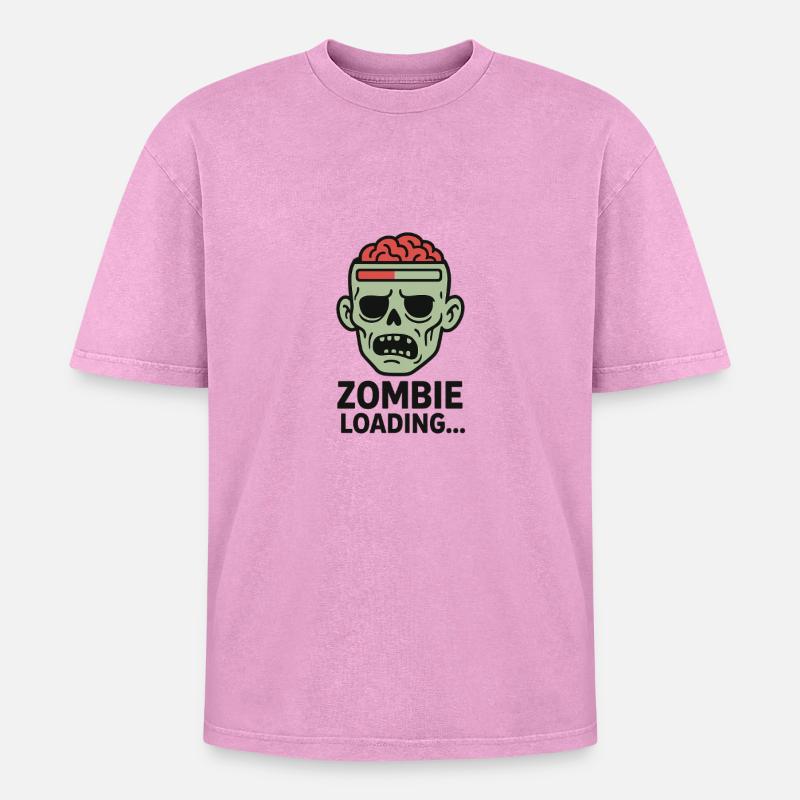 Zombie Loading Skull Graphic - Oversized Unisex Premium Acid-Washed T-Shirt - acid washed pink