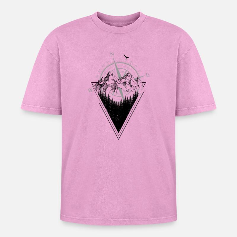 Weathered Compass Grunge Map - Oversized Unisex Premium Acid-Washed T-Shirt - acid washed pink