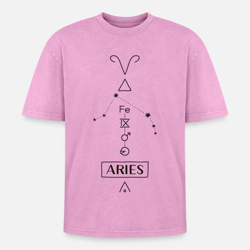 Aries - Widder Sternzeichen - schwarz - Oversized Unisex Premium Acid-Washed T-Shirt - Pink Acid Wash