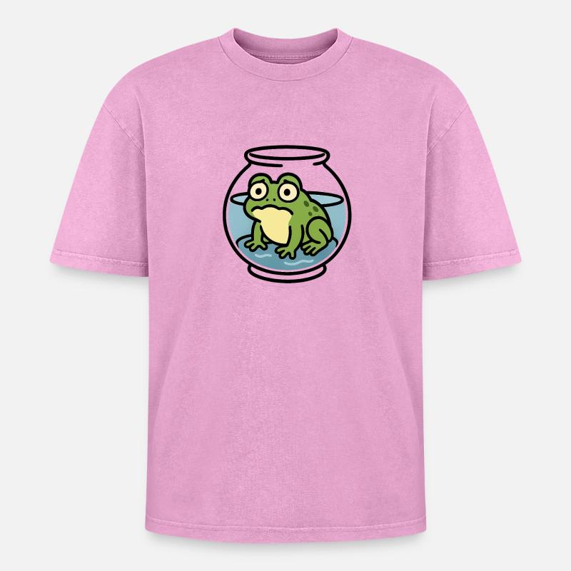 Frog in a Bowl - Oversized Unisex Premium Acid-Washed T-Shirt - acid washed pink