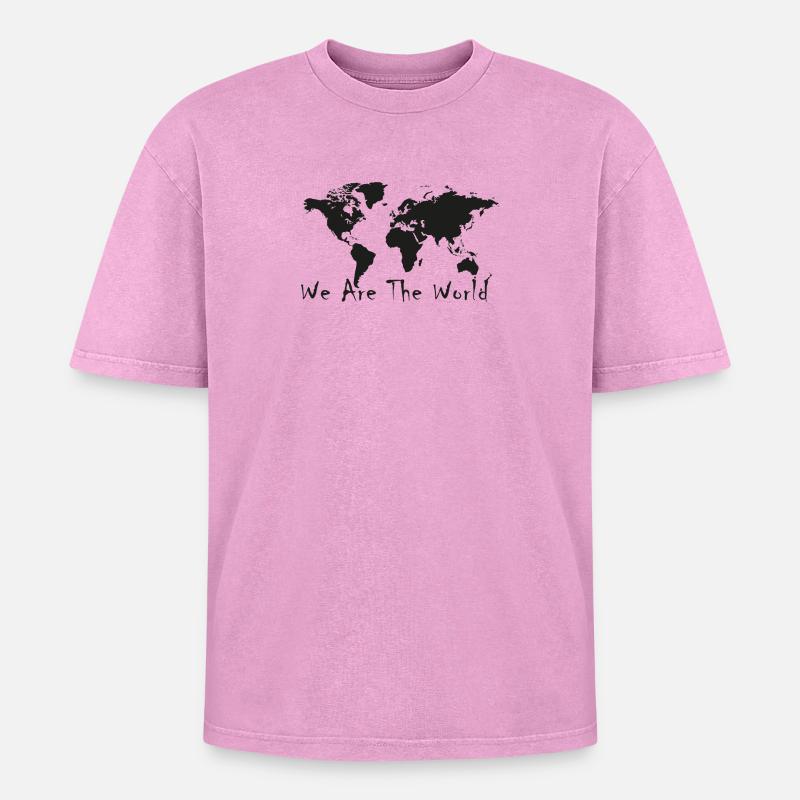 World Unity Map Silhouette - Oversized Unisex Premium Acid-Washed T-Shirt - Pink Acid Wash