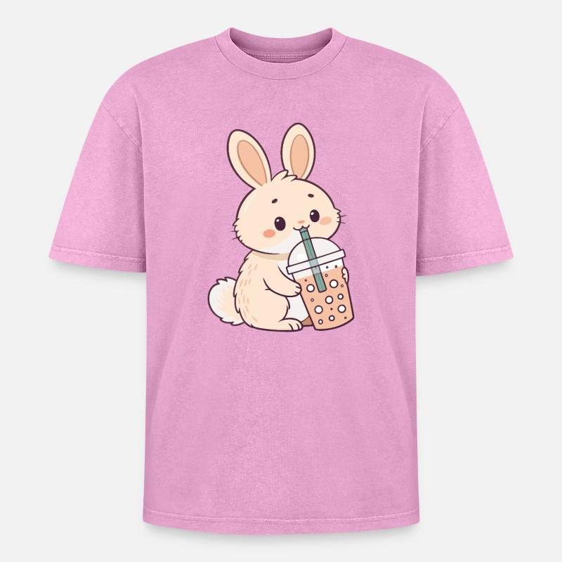 Rabbit Bubble Tea Süßigkeit - Oversized Unisex Premium Acid-Washed T-Shirt - Pink Acid Wash