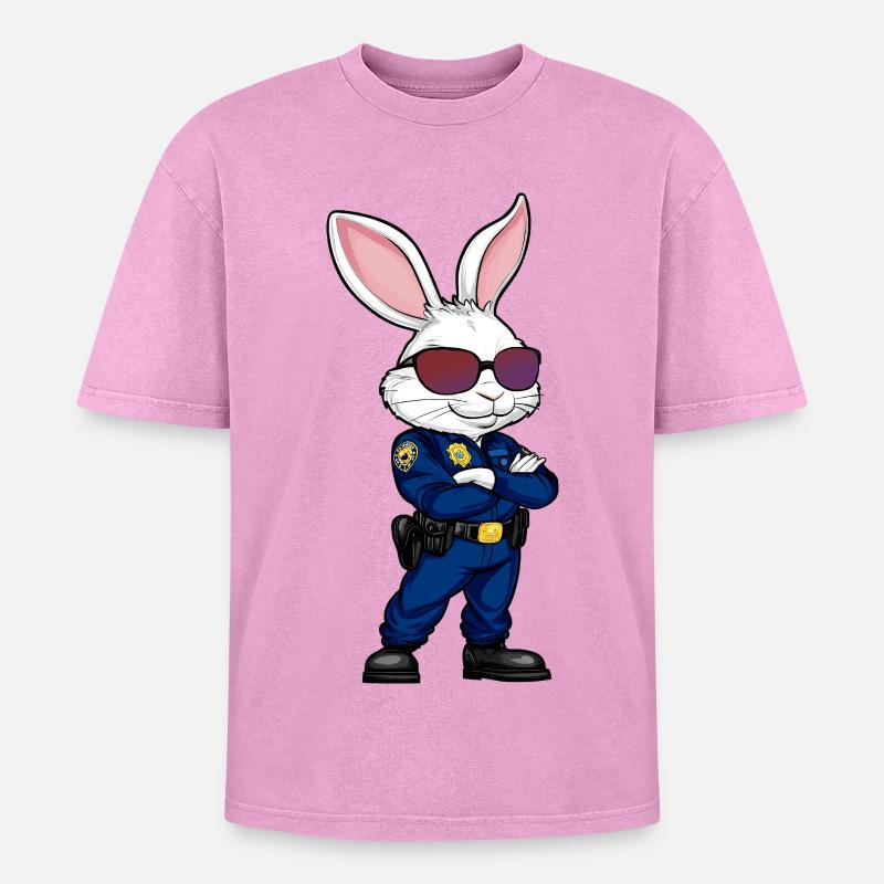 Rabbit Policeman - Oversized Unisex Premium Acid-Washed T-Shirt - acid washed pink