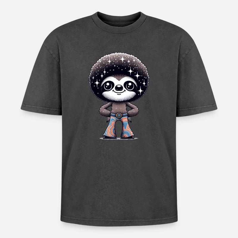 Disco Sloth: Starry Night Groover - Oversized Unisex Premium Acid-Washed T-Shirt - undefined