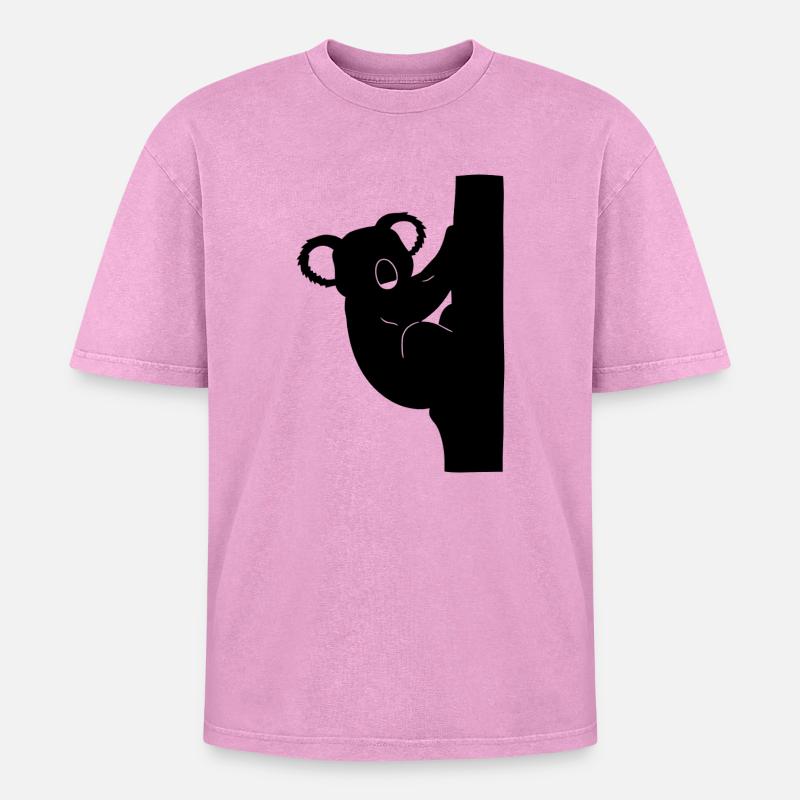 Koala Silhouette Kletterer - Oversized Unisex Premium Acid-Washed T-Shirt - Pink Acid Wash