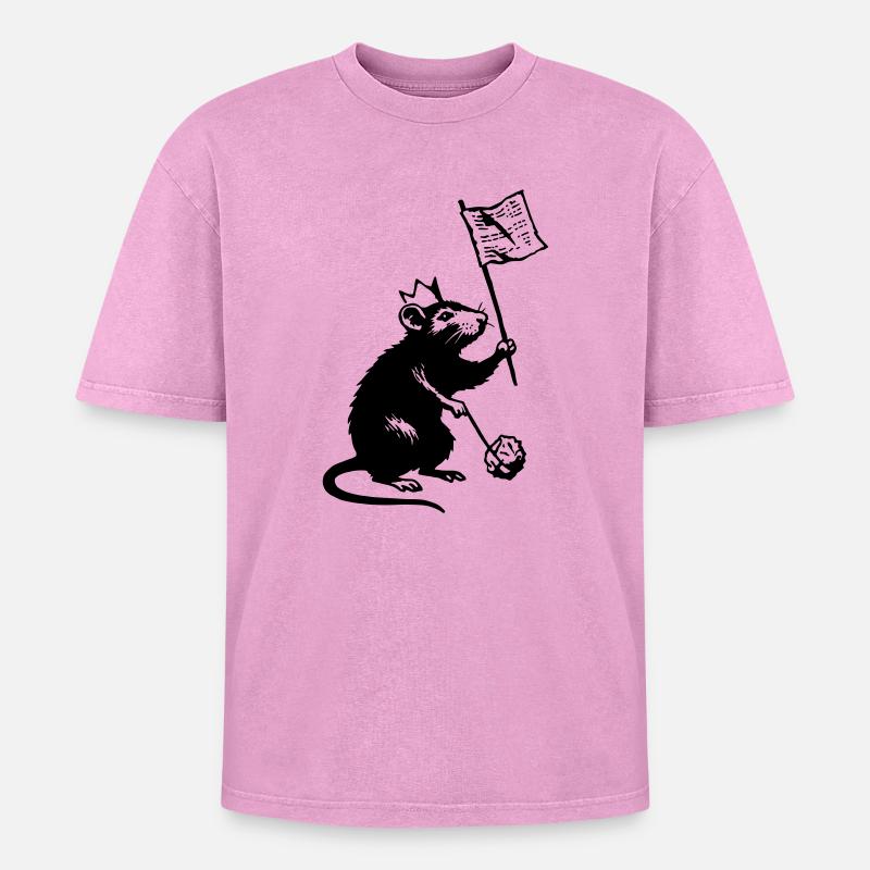 Rat avec drapeau - T-shirt Premium unisexe oversize acid-washed - rose délavé acide