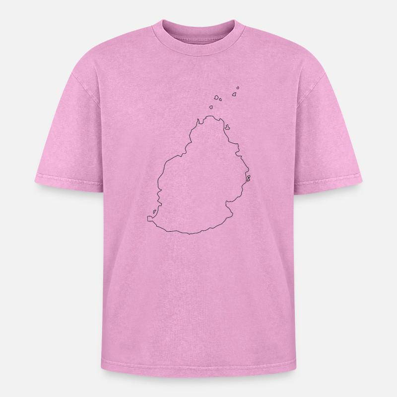 Mauritius outline map - Oversized Unisex Premium Acid-Washed T-Shirt - acid washed pink