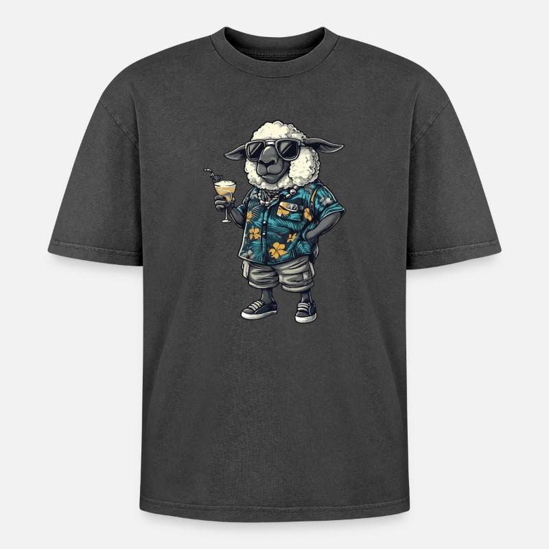 Sheep Comic Summer - Oversized Unisex Premium Acid-Washed T-Shirt - acid washed pink