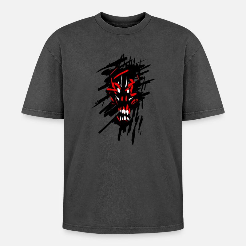 Teufel Horror Graffiti - Oversized Unisex Premium Acid-Washed T-Shirt - Pink Acid Wash