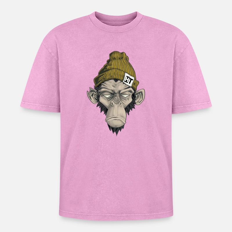Rap Monkey - Oversized Unisex Premium Acid-Washed T-Shirt - acid washed pink