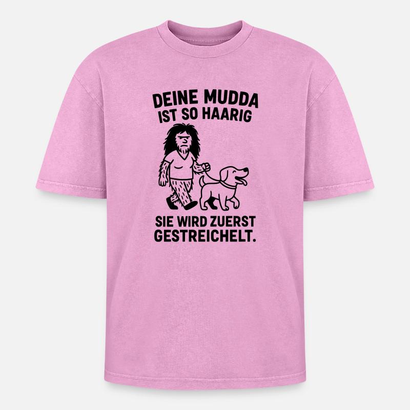 deine mutter haarig witz - Oversized Unisex Premium Acid-Washed T-Shirt - Pink Acid Wash