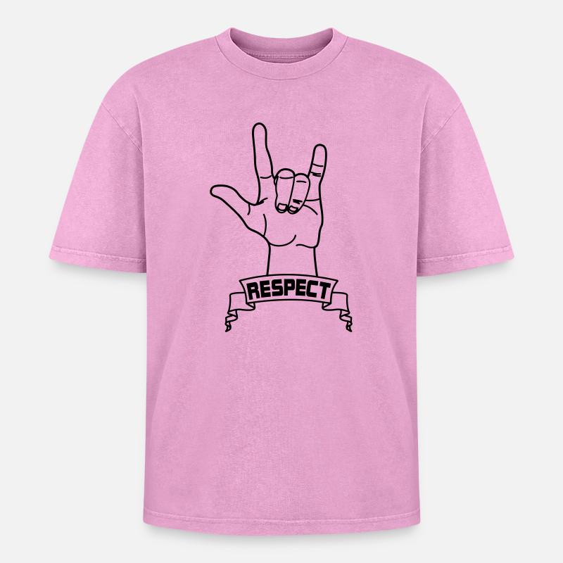 Hand gesture respect with text RESPECT - Oversized Unisex Premium Acid-Washed T-Shirt - acid washed pink