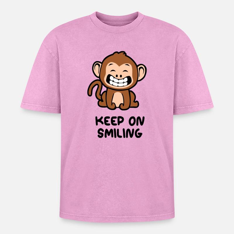 Keep on smiling monkey - Oversized Unisex Premium Acid-Washed T-Shirt - acid washed pink