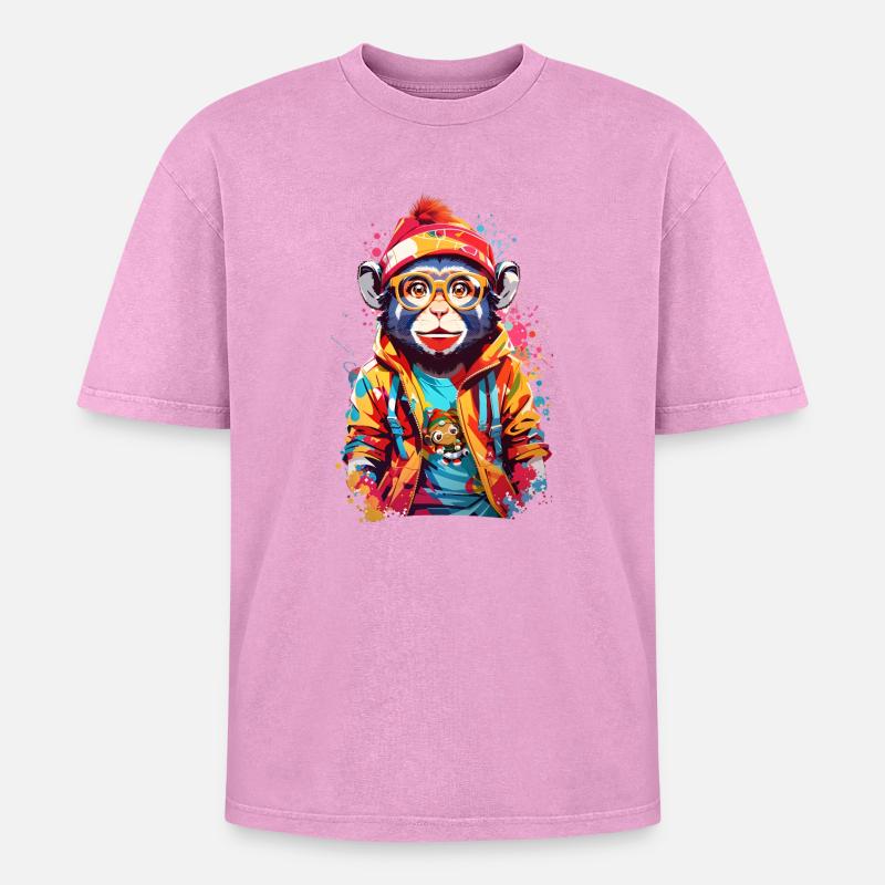 Cool monkey - Oversized Unisex Premium Acid-Washed T-Shirt - acid washed pink