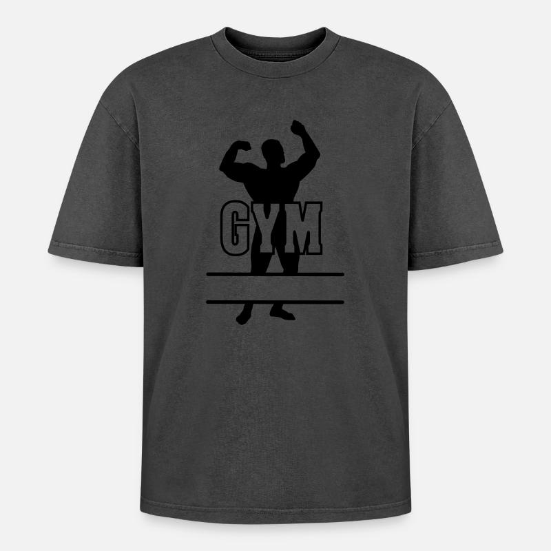 Bodybuilder transparenter Text 'GYM' - Oversized Unisex Premium Acid-Washed T-Shirt - undefined