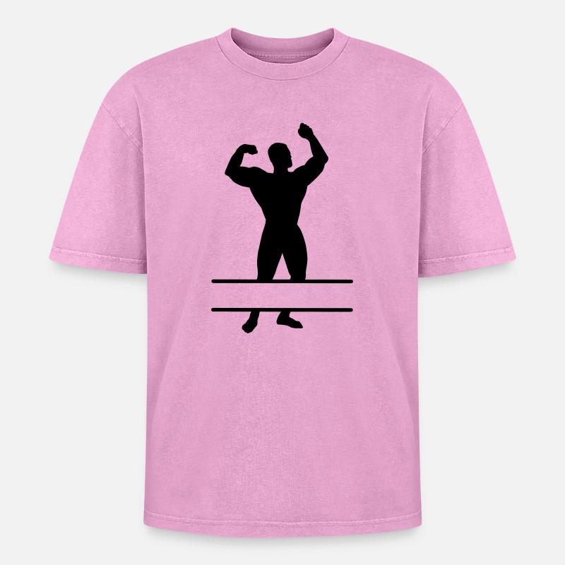 Bodybuilder mit Textraum - Oversized Unisex Premium Acid-Washed T-Shirt - Pink Acid Wash