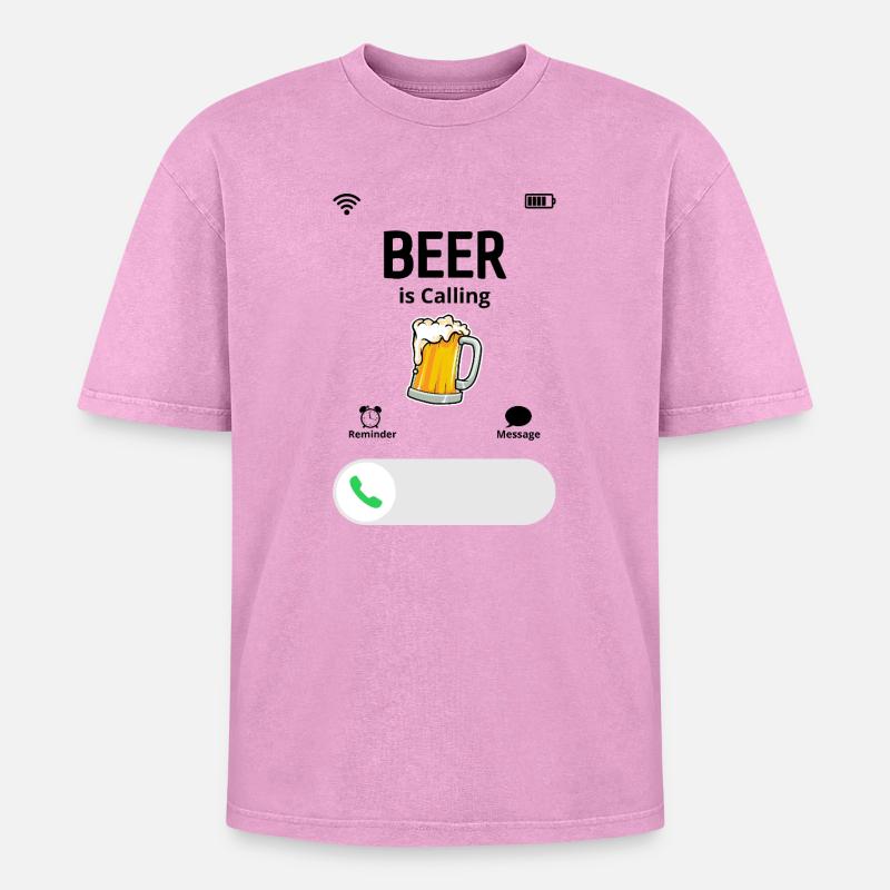 Das Bier ruft - Oversized Unisex Premium Acid-Washed T-Shirt - Pink Acid Wash