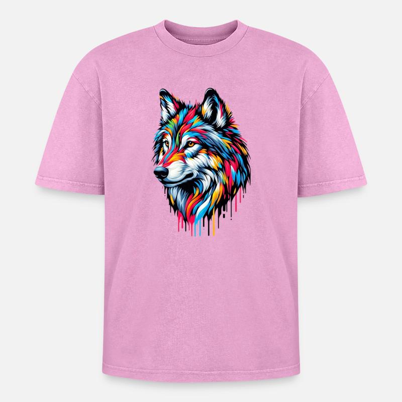 Wolf - Oversized Unisex Premium Acid-Washed T-Shirt - Pink Acid Wash