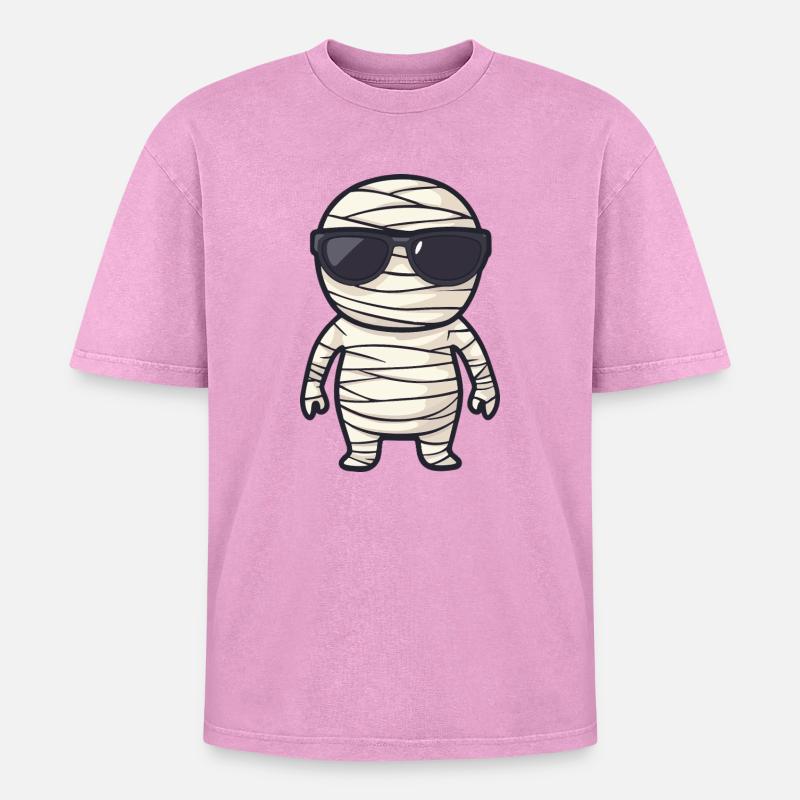 Mumie mit Sonnenbrille - Oversized Unisex Premium Acid-Washed T-Shirt - Pink Acid Wash