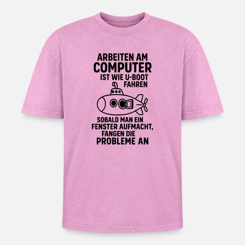 Computer Joke Problems Open Window Submarine - Oversized Unisex Premium Acid-Washed T-Shirt - acid washed pink