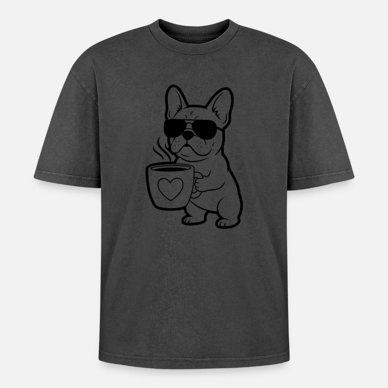 Frenchie Hund Kaffee Outline - Oversized Unisex Premium Acid-Washed T-Shirt - undefined