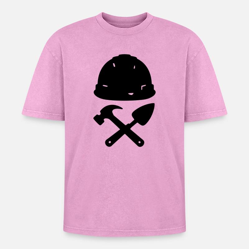 T-Shirt-Konstruktion – Builder Tools Helm - Oversized Unisex Premium Acid-Washed T-Shirt - Pink Acid Wash