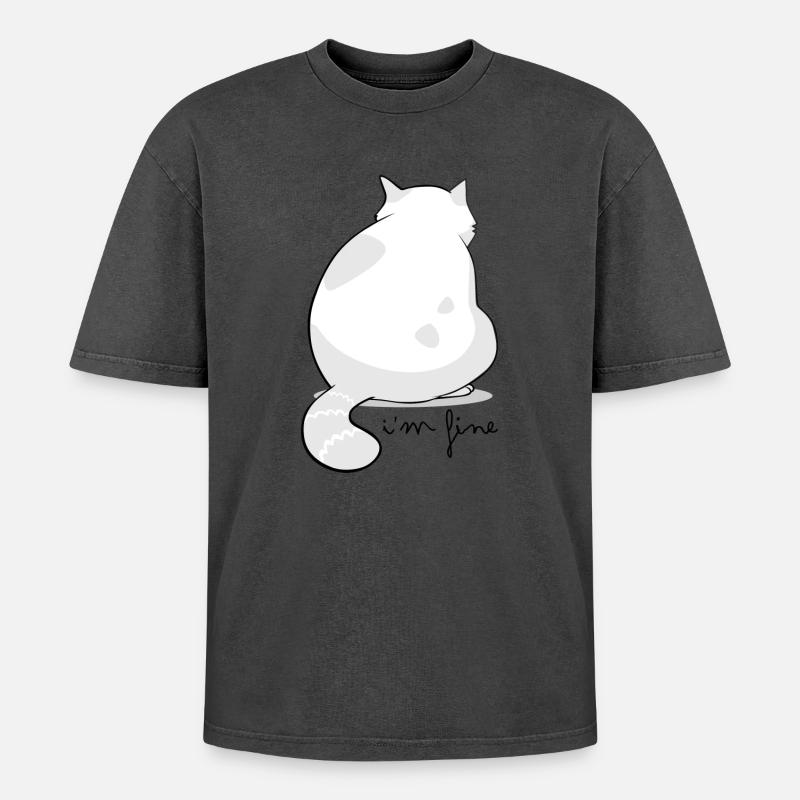 Backview Fluffy Cat Silhouette - Oversized Unisex Premium Acid-Washed T-Shirt - undefined