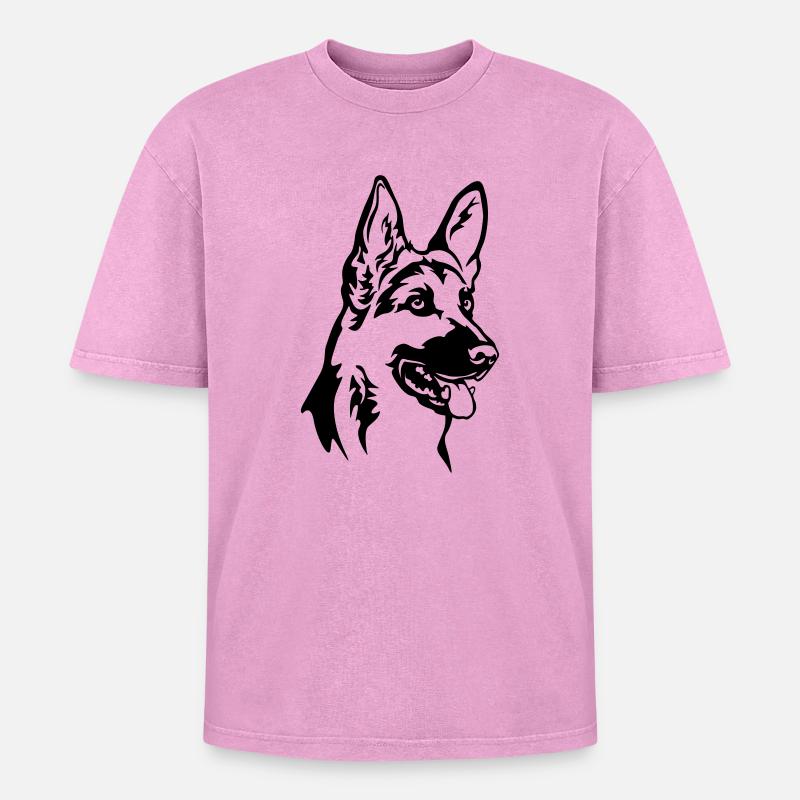 German Shepherd Head - Oversized Unisex Premium Acid-Washed T-Shirt - acid washed pink