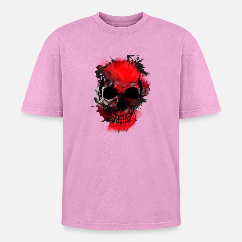 Rotes Schädel-Splash Artwork - Oversized Unisex Premium Acid-Washed T-Shirt - Pink Acid Wash