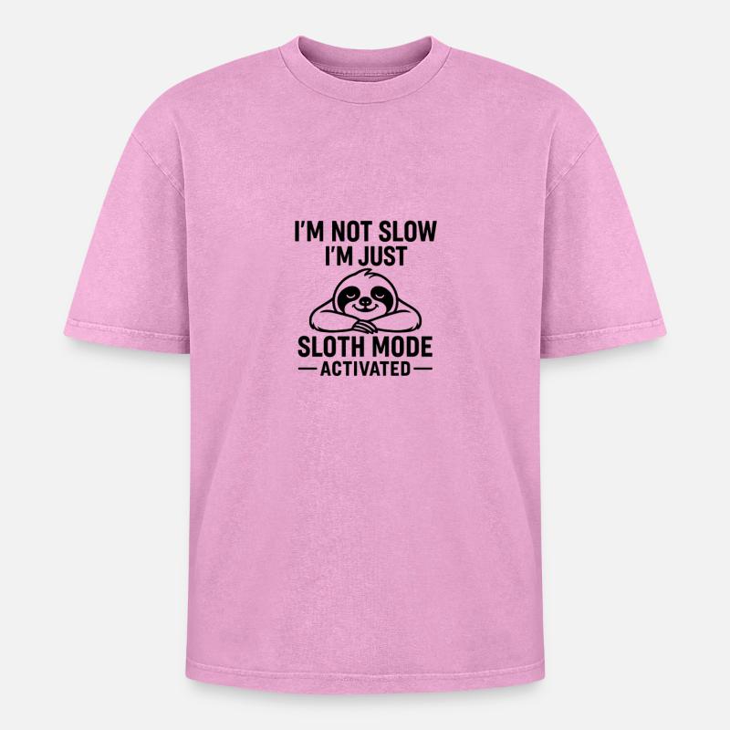 Sloth Mode Activated TShirt - Oversized Unisex Premium Acid-Washed T-Shirt - Pink Acid Wash