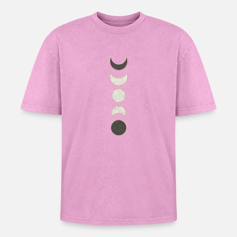 Moon Phases Marble Pattern - Oversized Unisex Premium Acid-Washed T-Shirt - acid washed pink