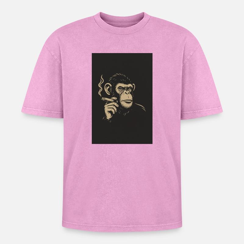 Affe mit Zigare Kunstdruck - Oversized Unisex Premium Acid-Washed T-Shirt - Pink Acid Wash