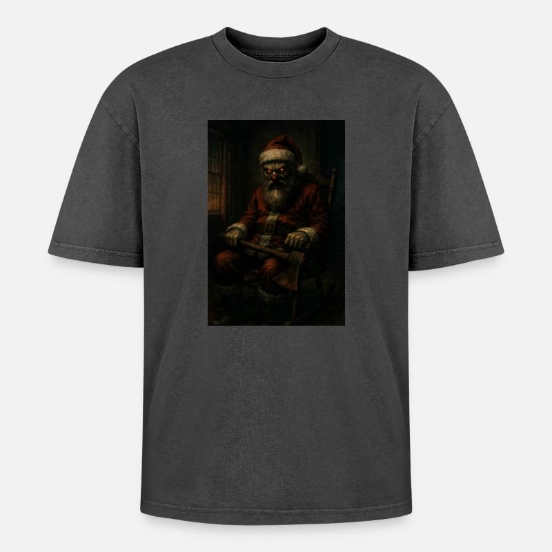 Dunkler Weihnachtsmann mit Axt - Oversized Unisex Premium Acid-Washed T-Shirt - undefined