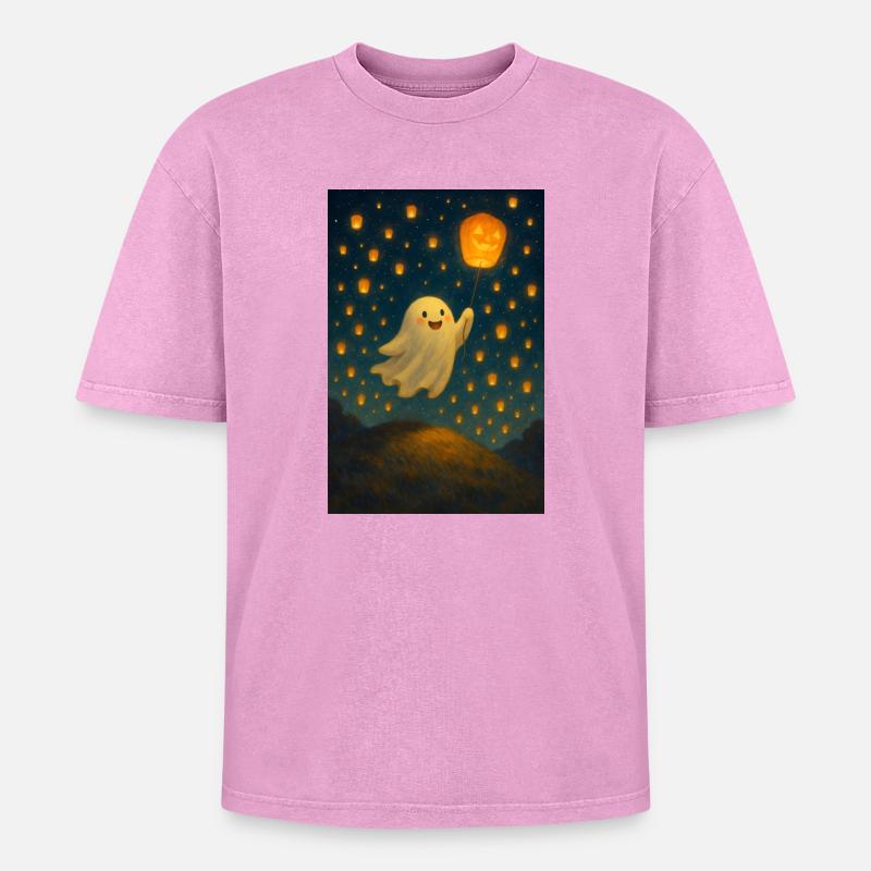 Ghost with jack-o'-lantern - Oversized Unisex Premium Acid-Washed T-Shirt - acid washed pink