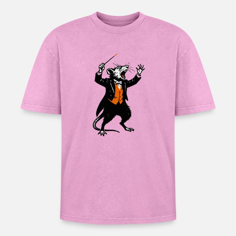 Ratte als Dirigent im Smoking - Oversized Unisex Premium Acid-Washed T-Shirt - Pink Acid Wash