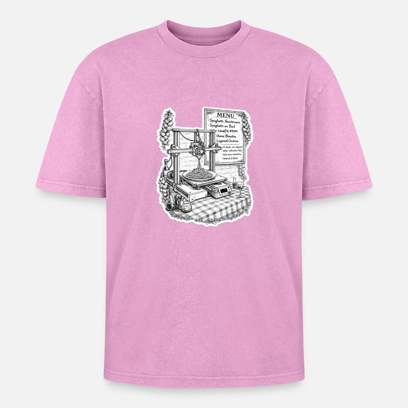Spaghetti 3D Printer - Oversized Unisex Premium Acid-Washed T-Shirt - acid washed pink